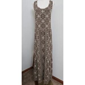 J.Jill Kona St Brown Floral Maxi Dress 2X Cross Back Stretch Knit Cottage Boho